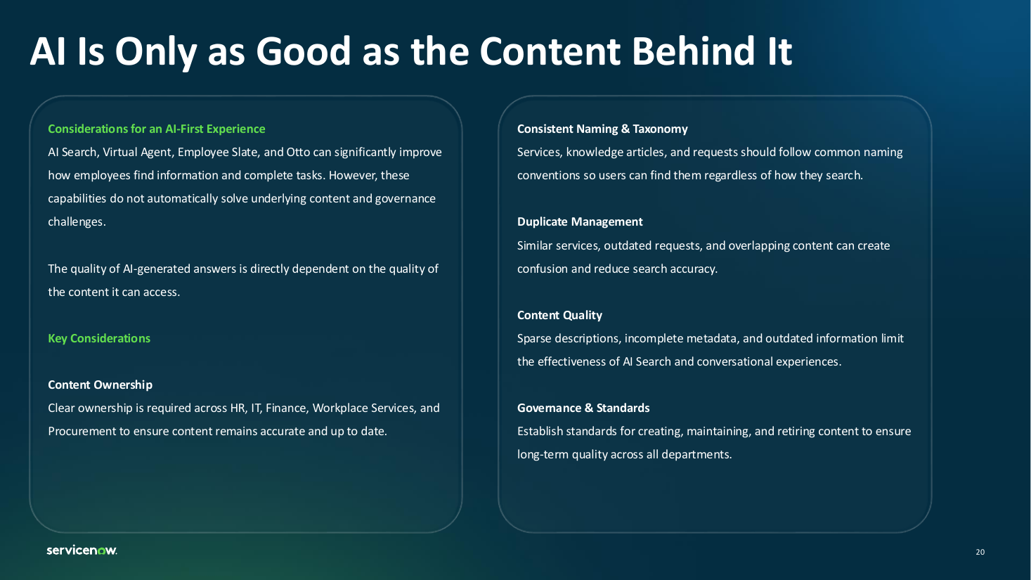 ADNOC review showing content governance requirements behind an AI-first employee experience