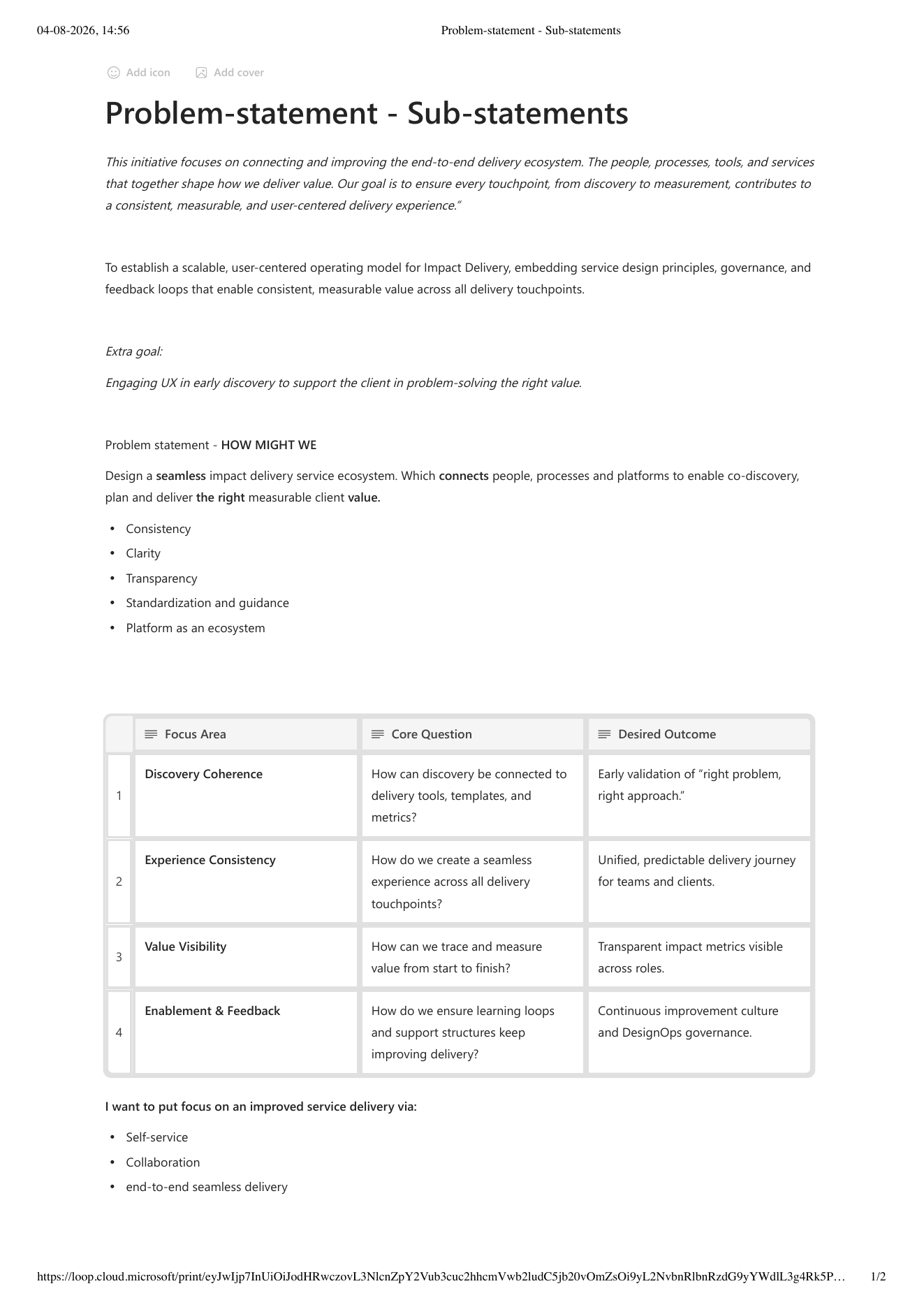 Problem framing for a more coherent end-to-end IMPACT delivery ecosystem